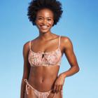 Juniors' Tunneled Tie-front Bralette Bikini Top - Xhilaration Light Pink Floral D/dd Cup