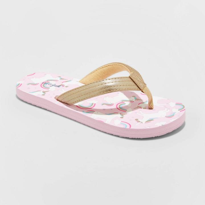 Girls' Alissa Unicorn Print Flip Flop Sandals - Cat & Jack Pink/gold 13-1, Toddler Girl's