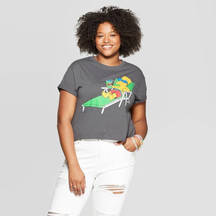 The Simpsons Women's Bart Simpson Plus Size Short Sleeve Cropped Graphic T-shirt - (juniors') - Dark Heather Gray