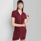 Women's Short Sleeve Button-front Bodycon Dress - Wild Fable Berry Red
