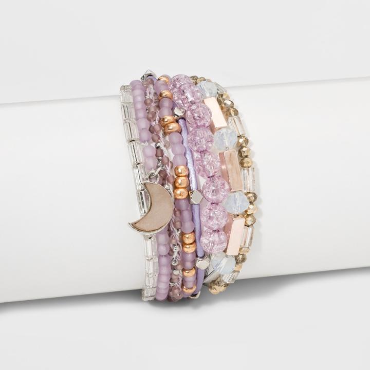 Multi Row Mixed Bead With Moon Charm Pull Tie Bracelet - Wild Fable