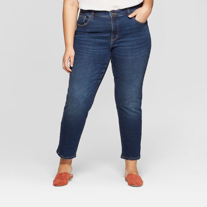 Women's Plus Size Cropped Boyfriend Jeans - Universal Thread Dark Wash