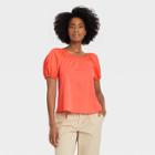 Women's Puff Short Sleeve Tie-back Top - A New Day Orange