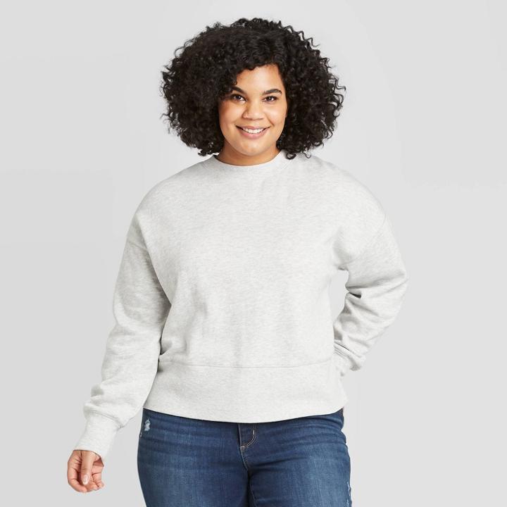 Women's Plus Size Mock Turtleneck Pullover Sweatshirt - Universal Thread Light Gray 1x, Women's,
