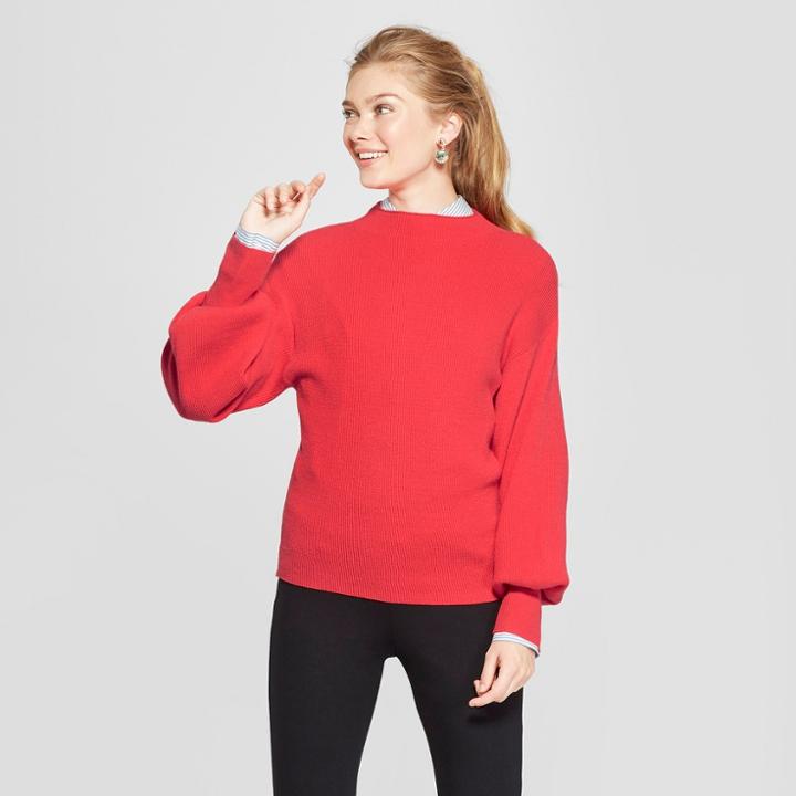 Women's Bishop Sleeve Pullover Sweater - A New Day Red