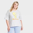 Looney Tunes Women's Plus Size Tweety Short Sleeve Graphic T-shirt - Gray