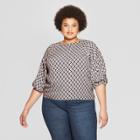Women's Plus Size Printed 3/4 Sleeve Pleated Blouse - Ava & Viv Pink X