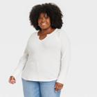 Women's Plus Size Long Sleeve Notch Neck Thermal Top - Knox Rose White