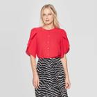 Petitewomen's Petal Short Sleeve Crewneck Blouse - Who What Wear Pink
