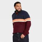 Men's Tall Regular Fit Zip-up Crewneck Striped Pullover Sweater - Goodfellow & Co Red
