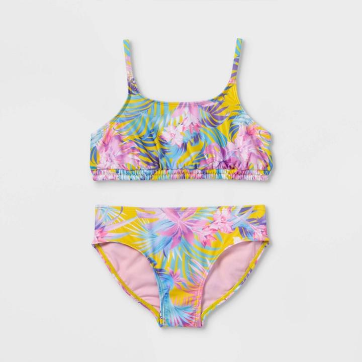 Girls' Palm Print 2pc Bikini Set - Art Class Yellow