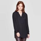 Women's Long Sleeve V-neck Woven Tunic - A New Day Black
