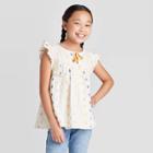 Girls' Flutter Sleeve Dots Blouse - Cat & Jack White M, Girl's, Size: