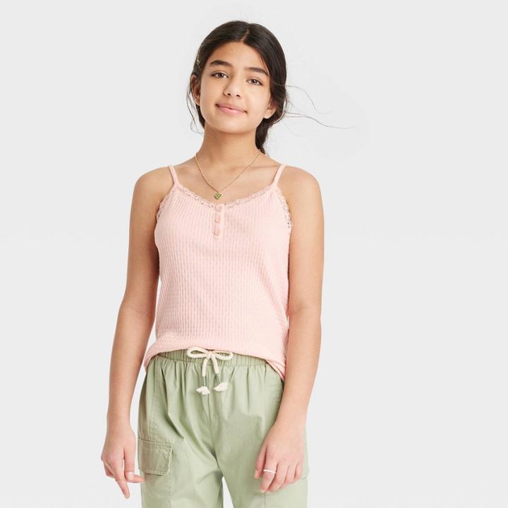 Girls' Button-down Lace Trim Tank Top - Art Class