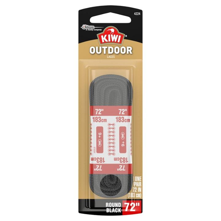 Kiwi Outdoor Round Laces Black 72 2 Pairs, Adult Unisex