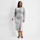 Women's Plus Size Velvet Ruched Long Sleeve Open Back A-line Dress - Future Collective With Kahlana Barfield Brown