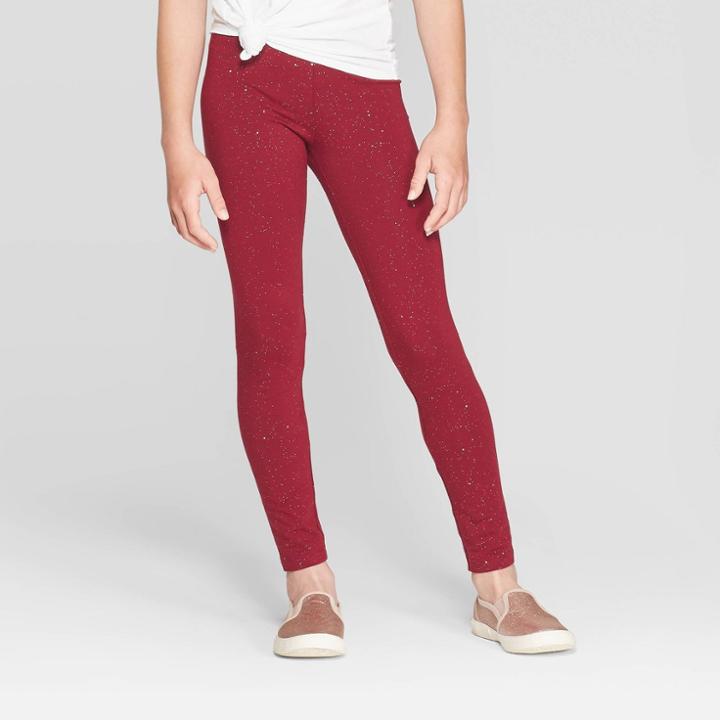 Girls' Sparkle Leggings - Cat & Jack Burgundy
