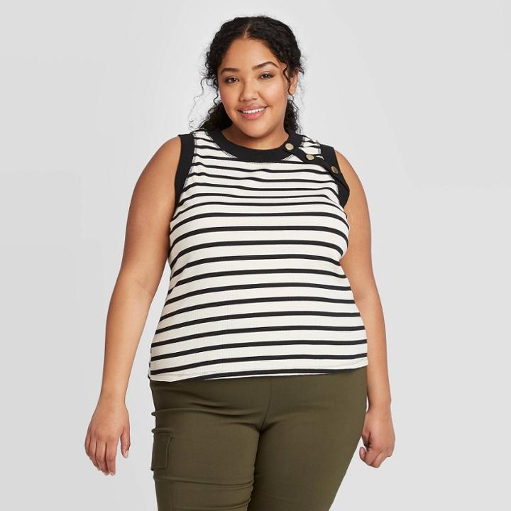 Women's Plus Size Striped Tank Top - Who What Wear Black/white 1x, Women's,
