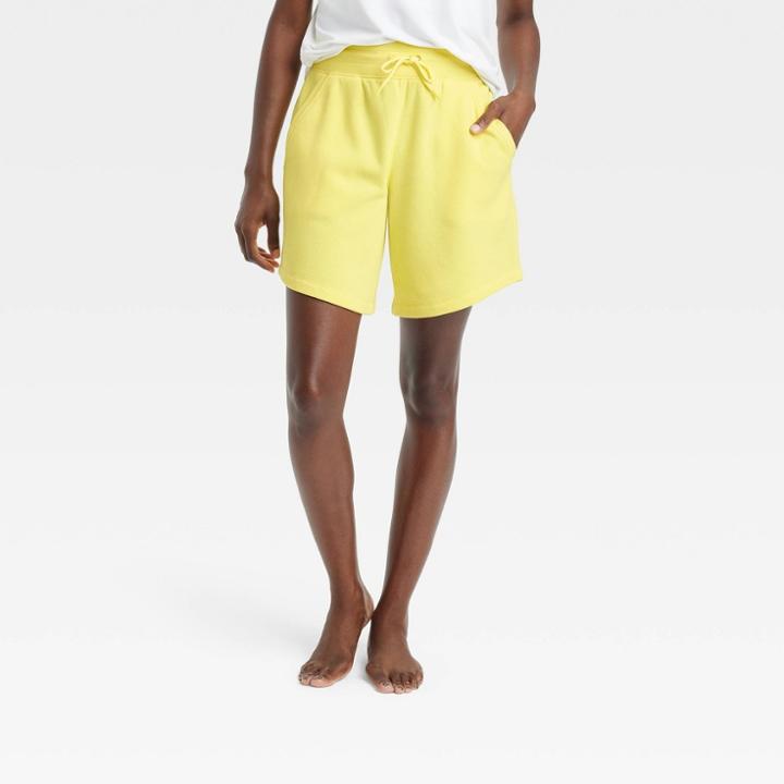 Women's High-rise Cotton Fleece Shorts 8 - All In Motion Neon Yellow