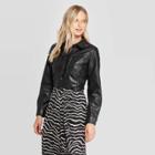 Women's Long Sleeve Turnover Collar Front Button-down Leather Jacket - Who What Wear Jet Black