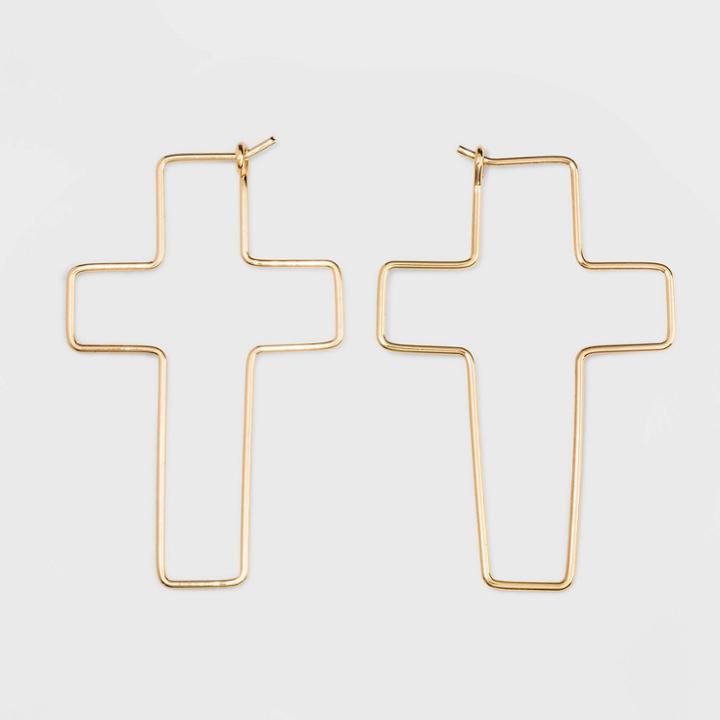 Target Wire Cross Hoop Earrings - Wild Fable Gold