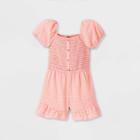 Girls' Puff Sleeve Romper - Art Class Rust Plaid
