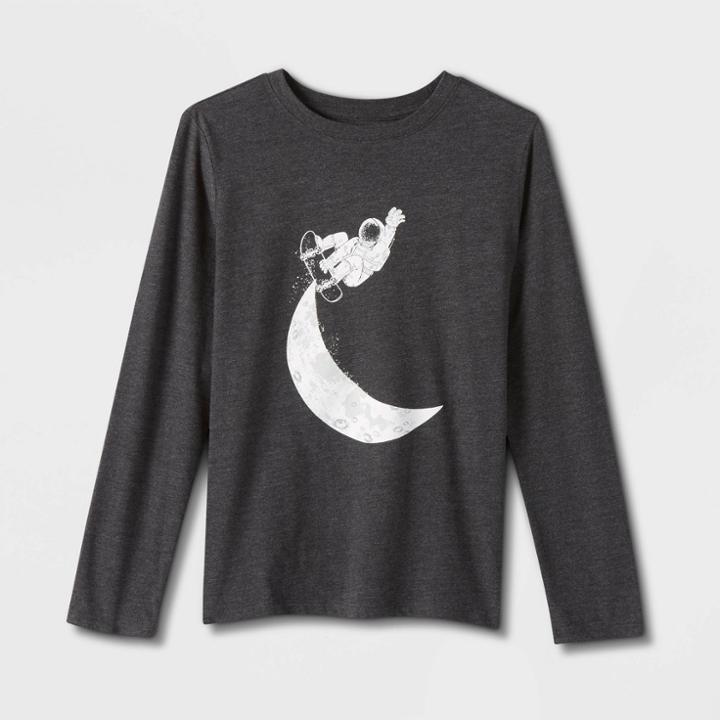 Boys' Moon Skater Long Sleeve Graphic T-shirt - Cat & Jack Charcoal Gray