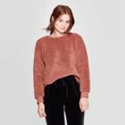 Women's Long Sleeve Crewneck Sherpa Pullover - A New Day Brown