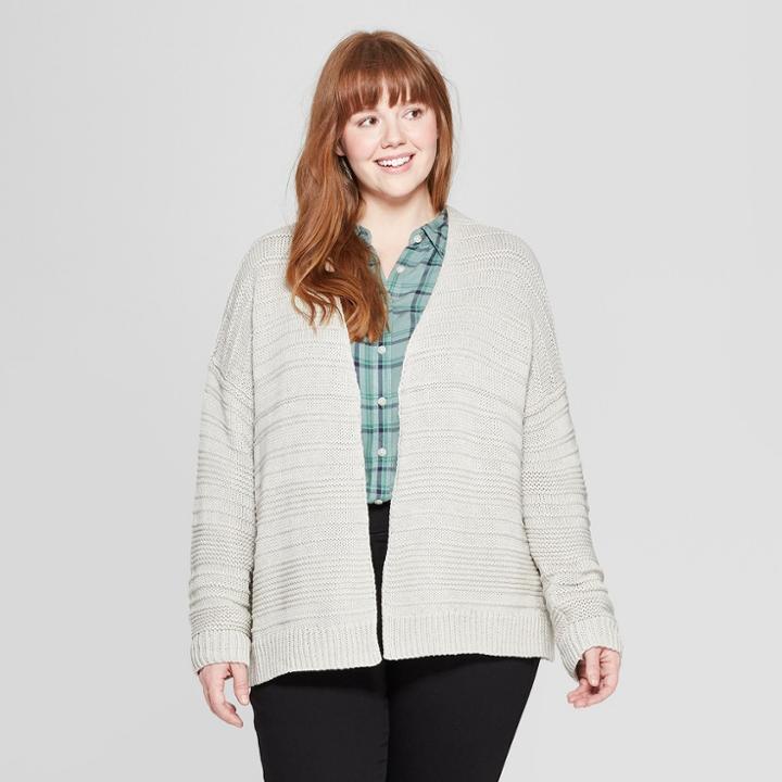 Women's Plus Size Long Sleeve Textured Short Open Layering Cardigans - Universal Thread Gray
