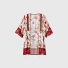 Women's Floral Print Long Sleeve Kimono Jacket - Knox Rose Ivory