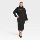 Women's Plus Size Long Sleeve Cut-out Sweater Dress - Ava & Viv Black X