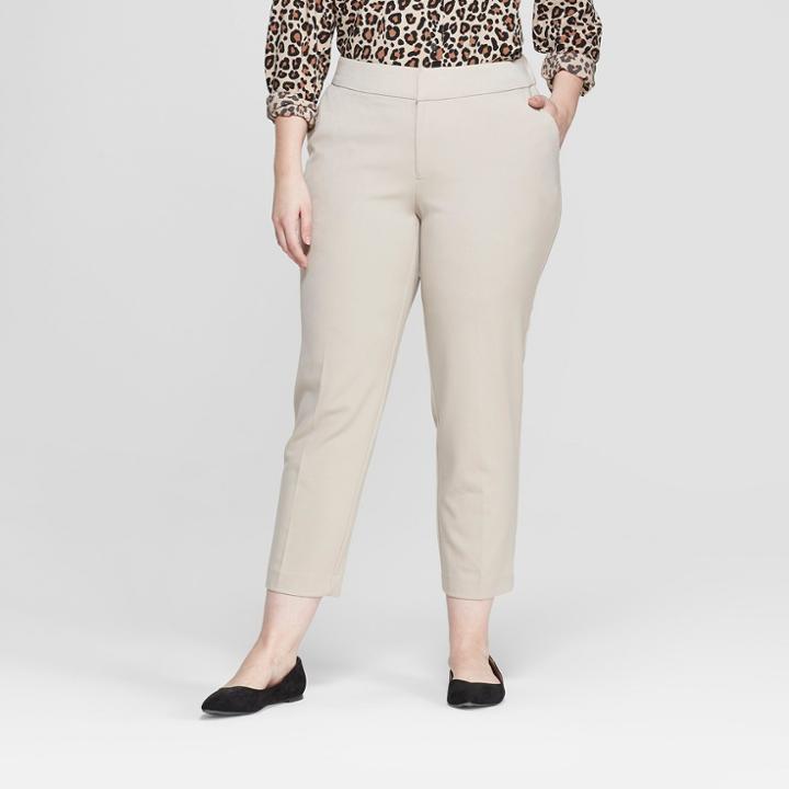 Women's Plus Size Slim Ankle Trouser Pants - Ava & Viv Khaki (green)