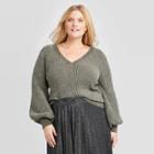 Women's Plus Size Long Sleeve V-neck Chenille Pullover Sweater - Ava & Viv Olive 4x, Size: