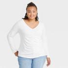 Women's Plus Size Long Sleeve Ruched Knit Top - Ava & Viv White X