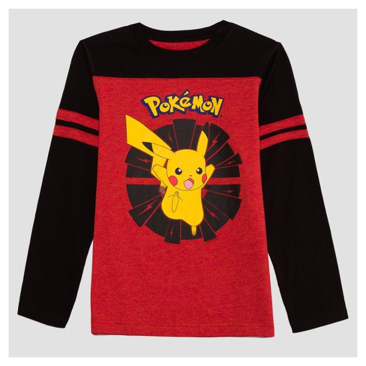 Pokemon Boys' Long Sleeve Pikachu T-shirt - Red/black