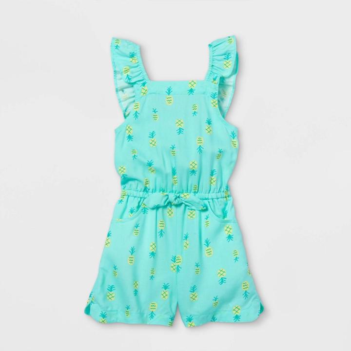 Toddler Girls' Pineapple Ruffle Sleeve Romper - Cat & Jack Mint