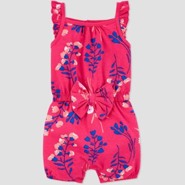 Baby Girls' One Piece Floral Romper - Just One You Made By Carter's Dark Pink Newborn