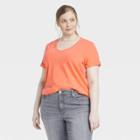 Women's Plus Size Short Sleeve V-neck T-shirt - Universal Thread Coral Orange