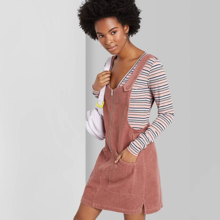 Women's Sleeveless Square Neck Corduroy Zip Front Mini Pinafore - Wild Fable Cinnamon Xs, Women's, Red