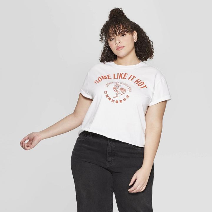Women's Sriracha Plus Size Short Sleeve Cropped T-shirt (juniors') - White