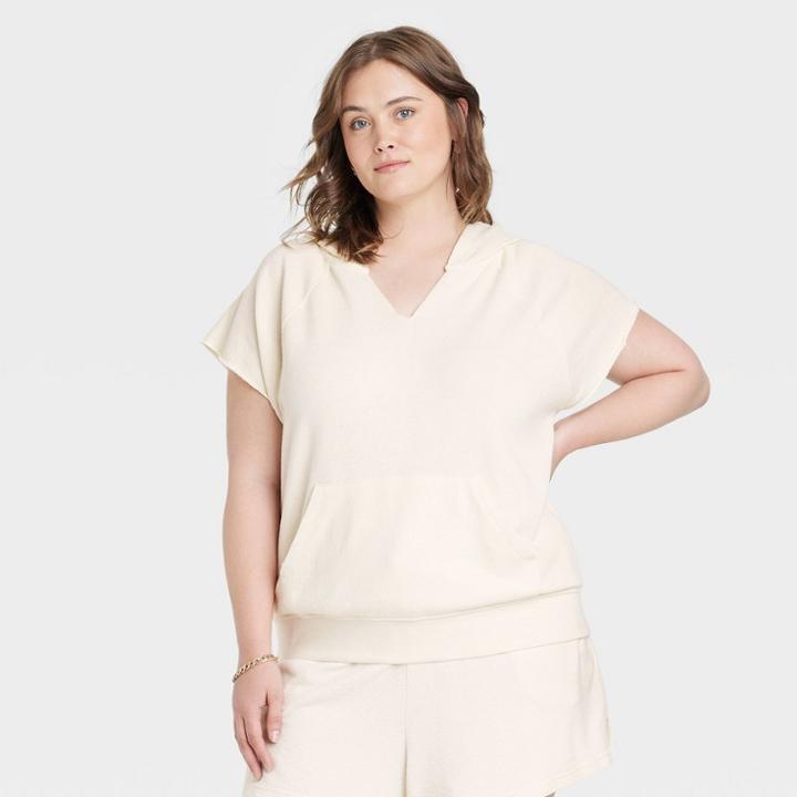 Women's Plus Size Sleeveless Hoodie - Universal Thread Cream