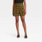 Women's Button Detail Paperbag Shorts - Who What Wear Yellow Leopard Print