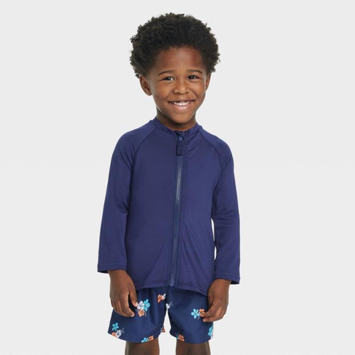 Toddler Boys' Solid Rash Guard Top - Cat & Jack Navy Blue