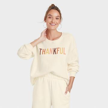 Grayson Threads Women's Thankful Graphic Sweatshirt - Ivory
