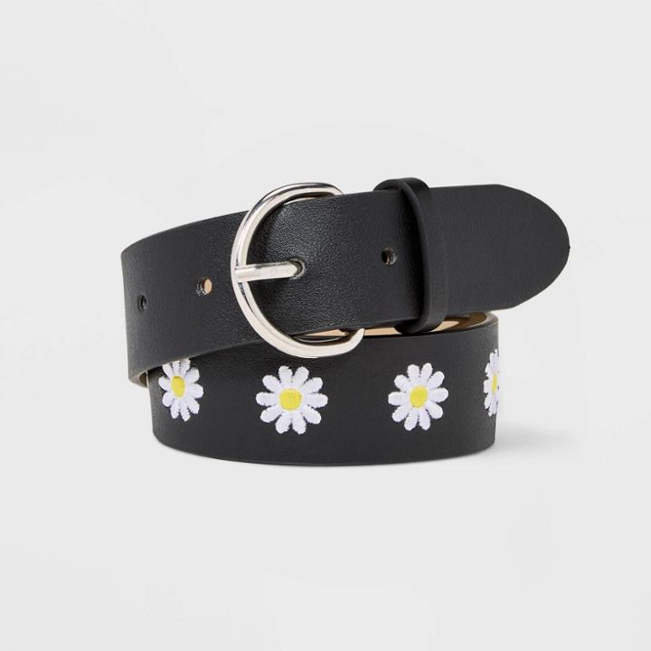 Girls' Daisy Embroidery Belt - Art Class Black
