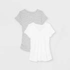 Short Sleeve V-neck Side Shirred 2pk Bundle Maternity T-shirt - Isabel Maternity By Ingrid & Isabel White/gray