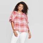 Women's Plus Size Plaid Short Sleeve Square Neck Blouse - Universal Thread Red