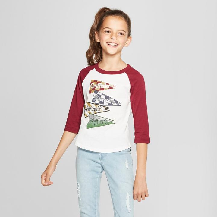 Girls' Harry Potter 3/4 Sleeve Raglan T-shirt - White/burgundy