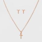 Sterling Silver Initial T Earrings And Necklace Set - A New Day Rose Gold, Girl's, Rose Gold - T