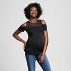 Ma Cherie Maternity Short Sleeve Off The Shoulder Lace Yoke Solid Top Black